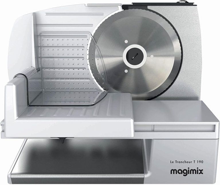 magimix Trancheuse Électrique - T190 - Lame Inox Crantée 19 cm, Épaisseur de Coupe Réglable 0 à 28 mm, Chariot Extra-Large